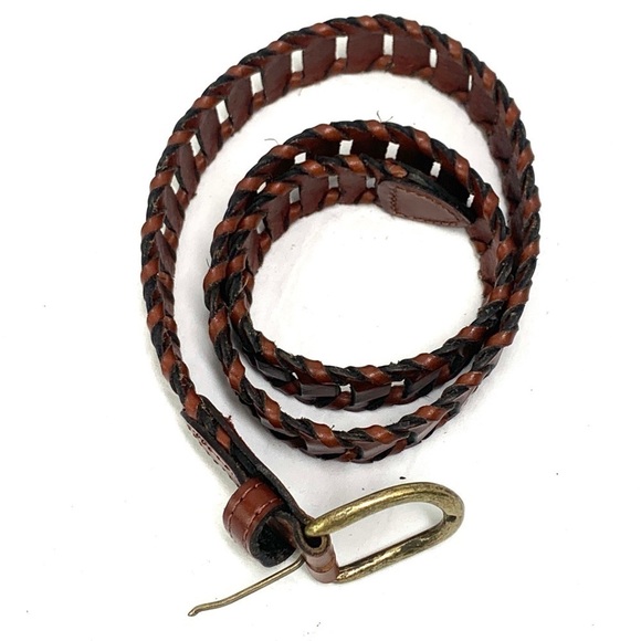 Woven Cowhide Leather Belt With Brass Buckle - Brown, Made in Argentina, Sz Sm - Picture 4 of 6